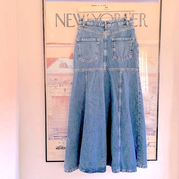 Zara denim skirt with drop waist and flared hem midi length size XS - Picture 3 of 10